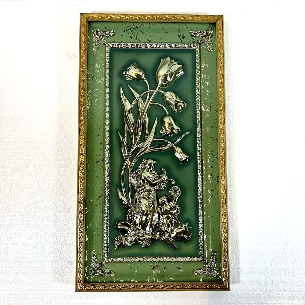 Vtg 1950's FOUR SEASONS by METALCRAFT 3D Spring Jade Green Tulips MCM Regency